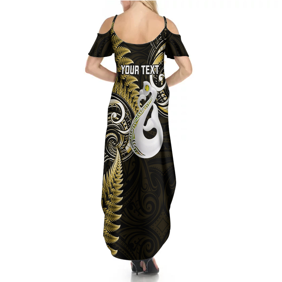 Personalised New Zealand Summer Maxi Dress Aotearoa Silver Fern With Manaia Maori Unique Gold LT14 - Polynesian Pride