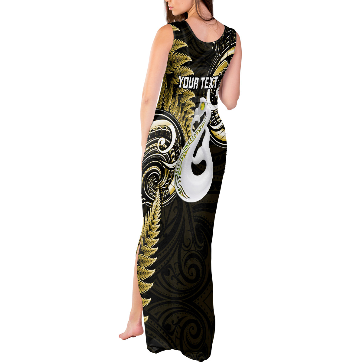 Personalised New Zealand Tank Maxi Dress Aotearoa Silver Fern With Manaia Maori Unique Gold LT14 - Polynesian Pride