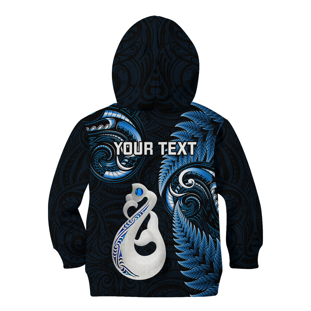 Personalised New Zealand Kid Hoodie Aotearoa Silver Fern With Manaia Maori Unique Blue LT14 - Polynesian Pride