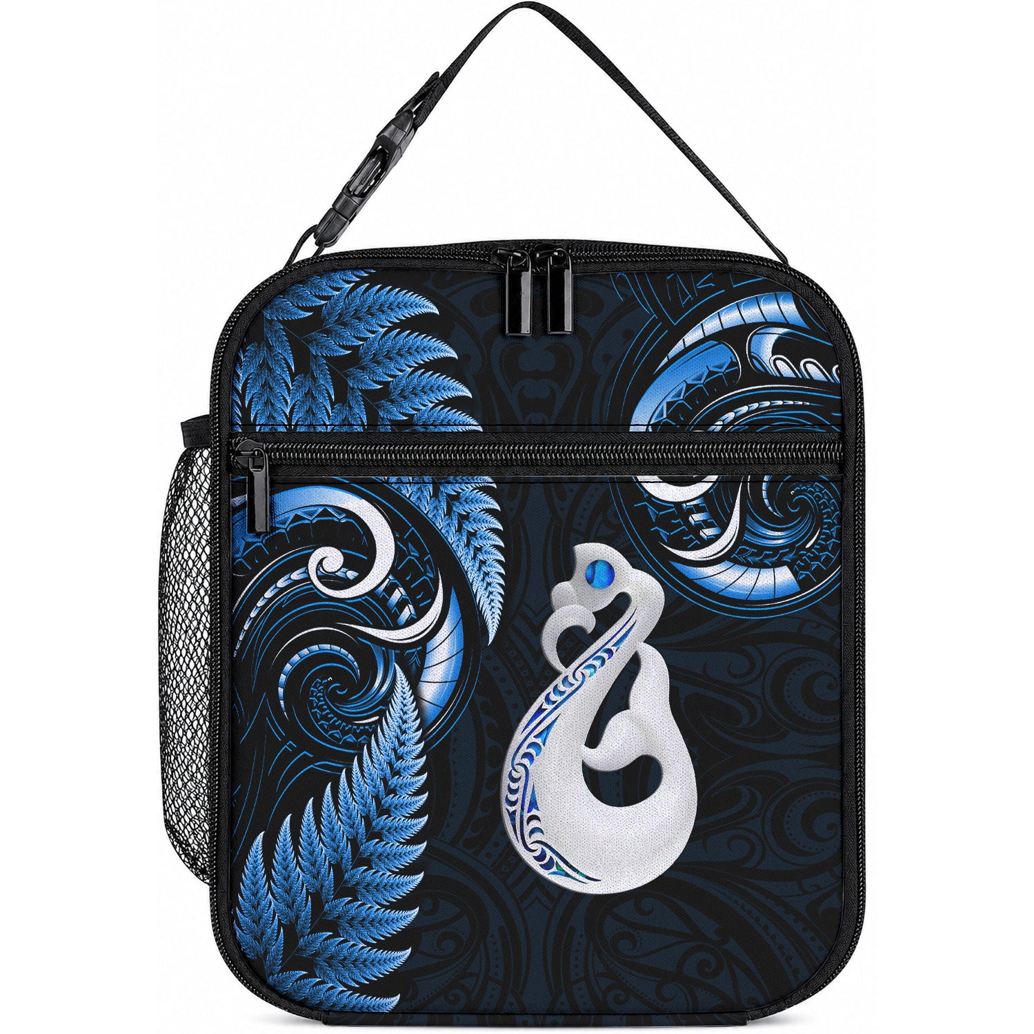 New Zealand Lunch Bag Aotearoa Silver Fern With Manaia Maori Unique Blue LT14 10.2 × 8.3 × 4.3 inch Blue - Polynesian Pride
