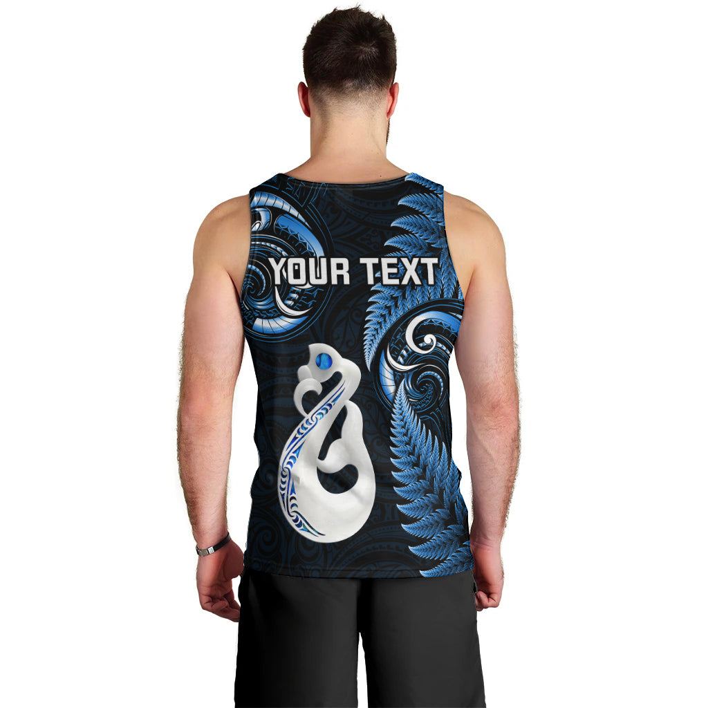 Personalised New Zealand Men Tank Top Aotearoa Silver Fern With Manaia Maori Unique Blue LT14 - Polynesian Pride