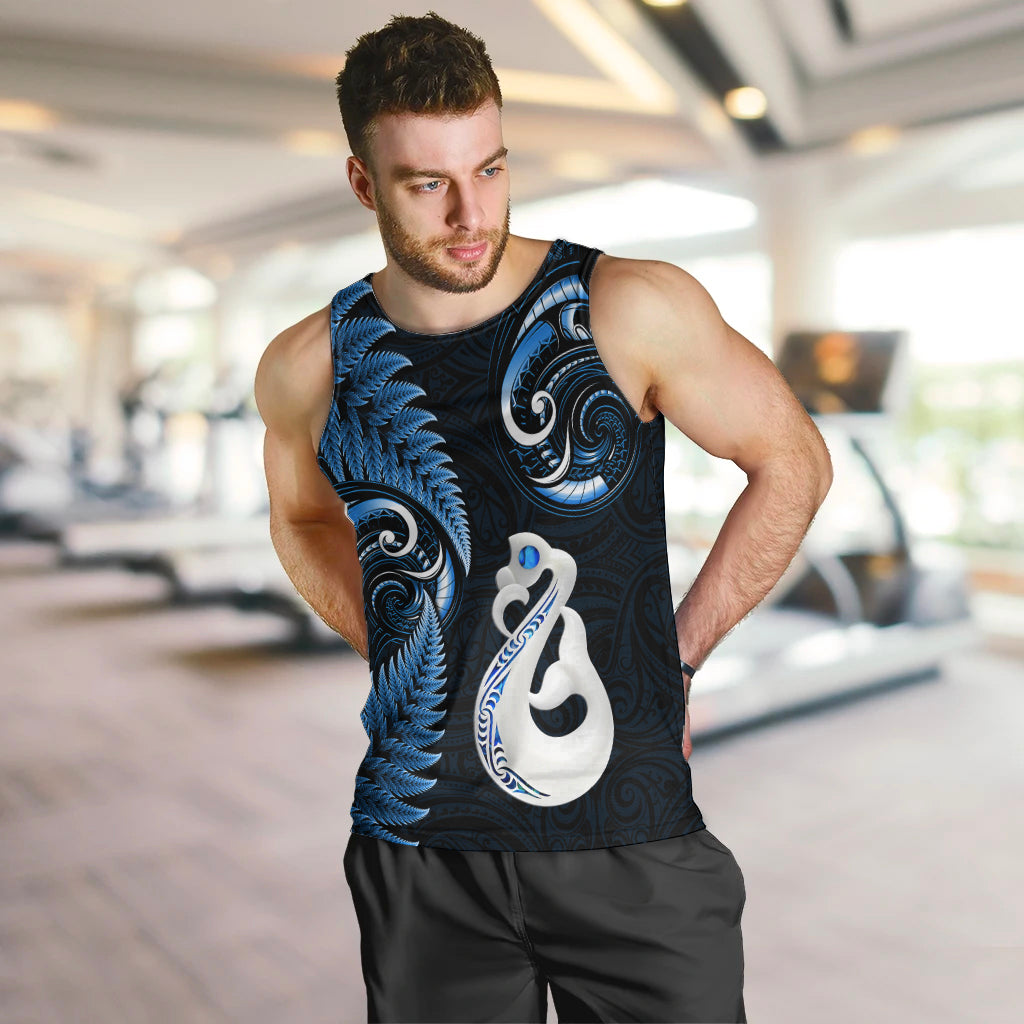 Personalised New Zealand Men Tank Top Aotearoa Silver Fern With Manaia Maori Unique Blue LT14 - Polynesian Pride