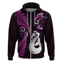 Custom New Zealand Hoodie Aotearoa Silver Fern With Manaia Maori Unique Pink LT14 - Polynesian Pride