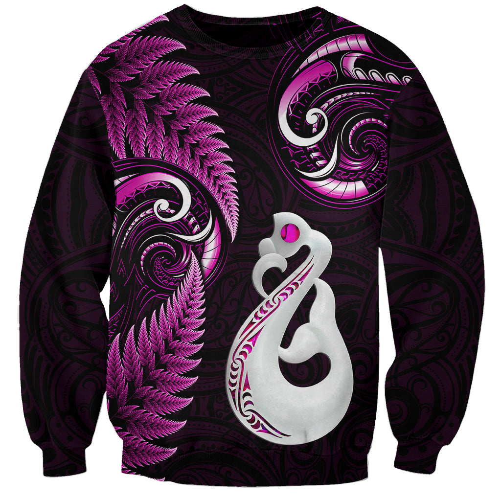 Personalised New Zealand Sweatshirt Aotearoa Silver Fern With Manaia Maori Unique Pink LT14 Unisex Pink - Polynesian Pride