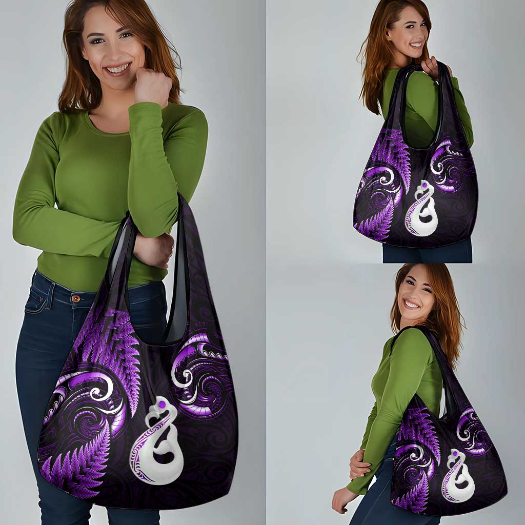 Purple New Zealand Grocery Bag Aotearoa Silver Fern With Manaia Maori