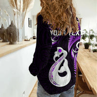 Personalised New Zealand Women Casual Shirt Aotearoa Silver Fern With Manaia Maori Unique Purple LT14