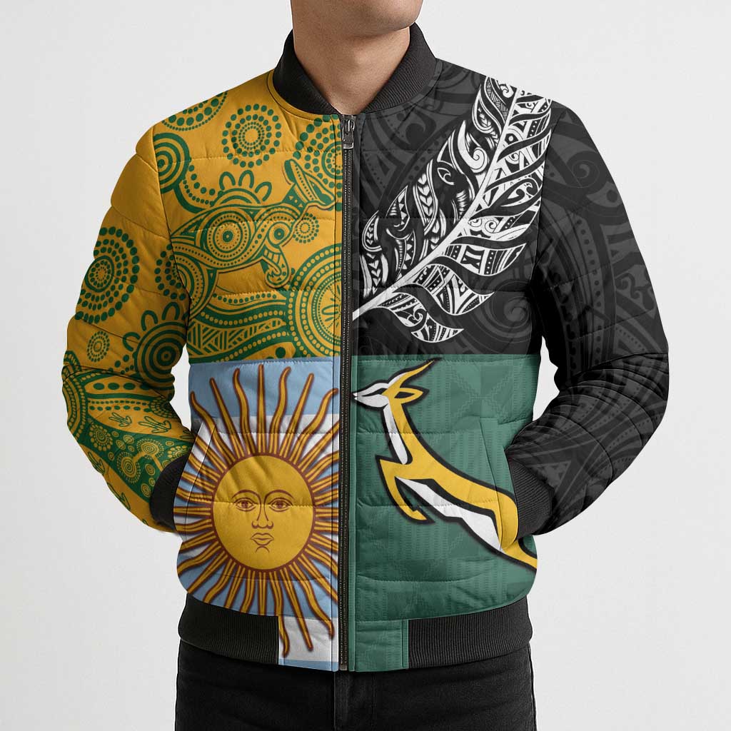 Personalised Rugby 2025 Championship Bomber Puffer Jacket Combination of Southern Hemisphere Countries - Polynesian Pride