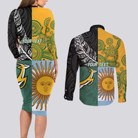 Personalised Rugby 2025 Championship Couples Matching Long Sleeve Bodycon Dress and Long Sleeve Button Shirt Combination of Southern Hemisphere Countries - Polynesian Pride