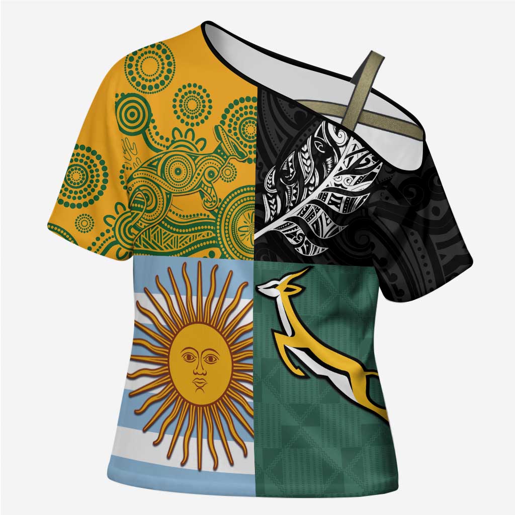 Personalised Rugby 2025 Championship Cross Shoulder Shirt Combination of Southern Hemisphere Countries - Polynesian Pride