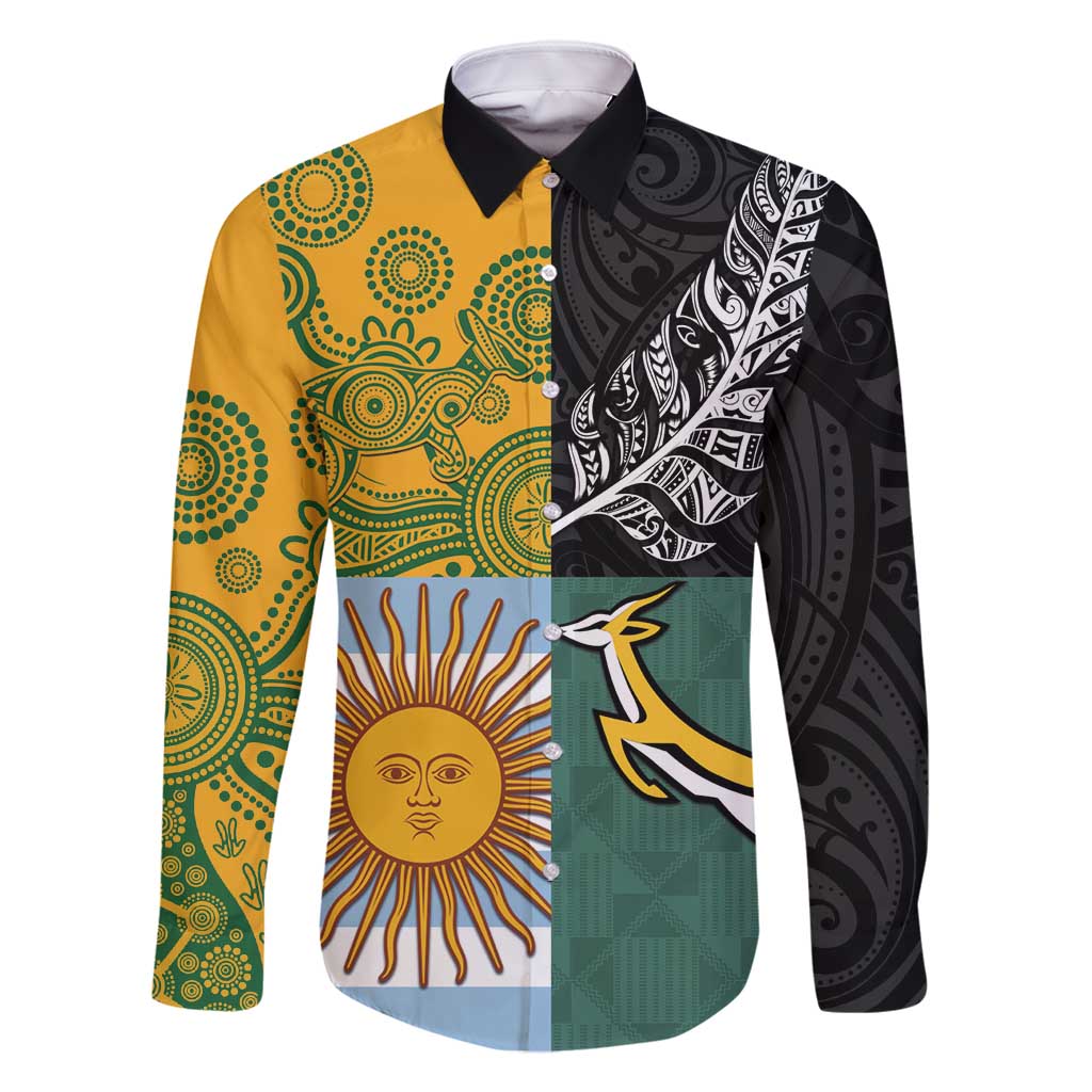 Personalised Rugby 2025 Championship Family Matching Off Shoulder Maxi Dress and Hawaiian Shirt Combination of Southern Hemisphere Countries - Polynesian Pride