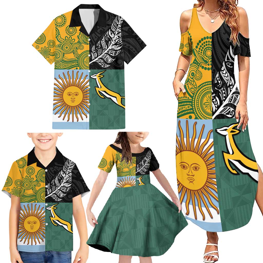 Personalised Rugby 2025 Championship Family Matching Summer Maxi Dress and Hawaiian Shirt Combination of Southern Hemisphere Countries - Polynesian Pride