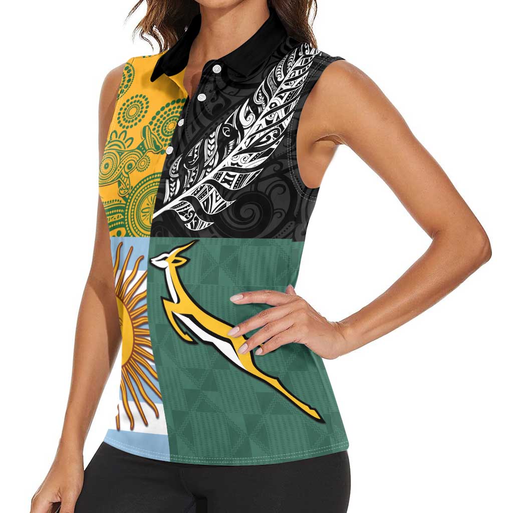Personalised Rugby 2025 Championship Women Sleeveless Polo Shirt Combination of Southern Hemisphere Countries - Polynesian Pride