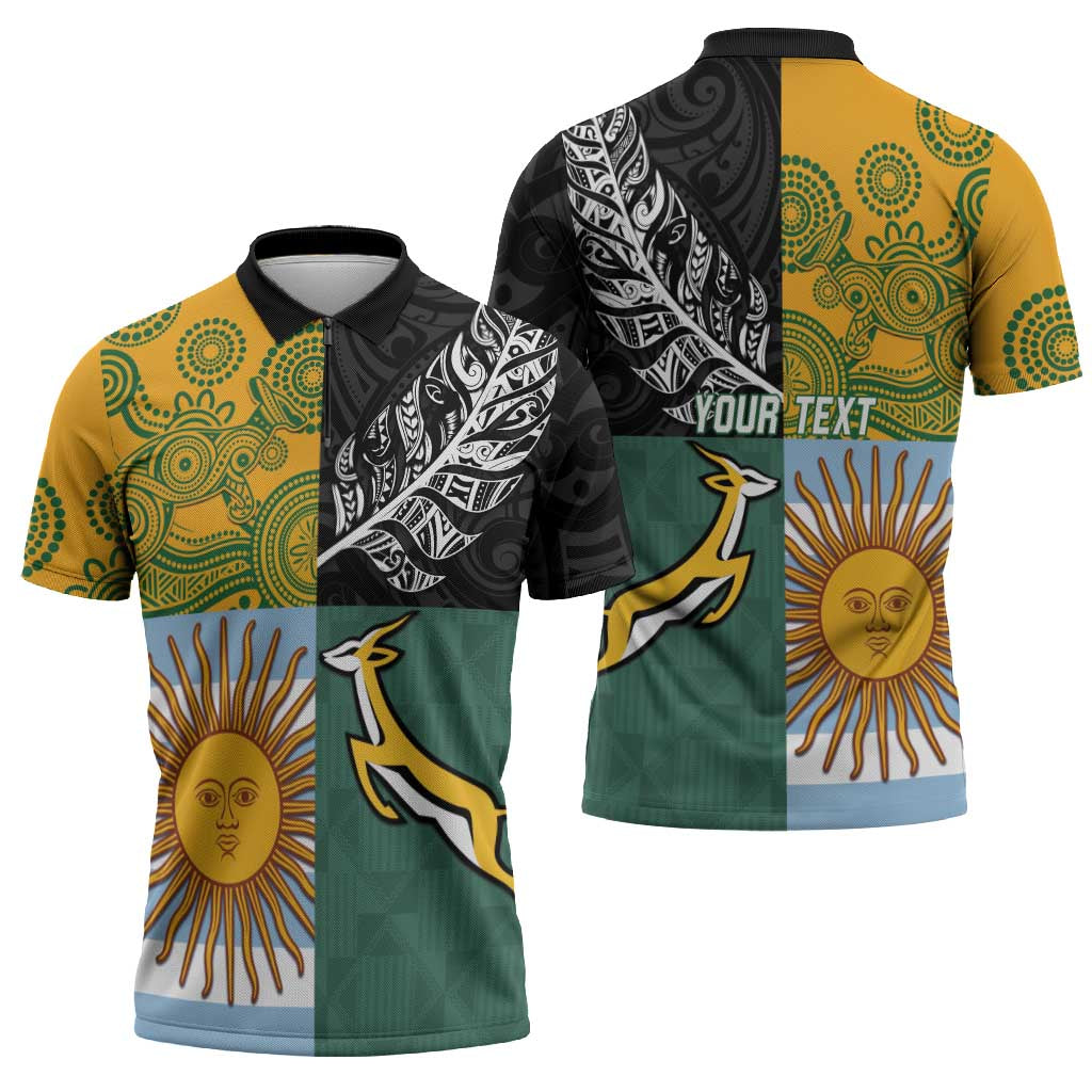 Personalised Rugby 2025 Championship Zipper Polo Shirt Combination of Southern Hemisphere Countries - Polynesian Pride