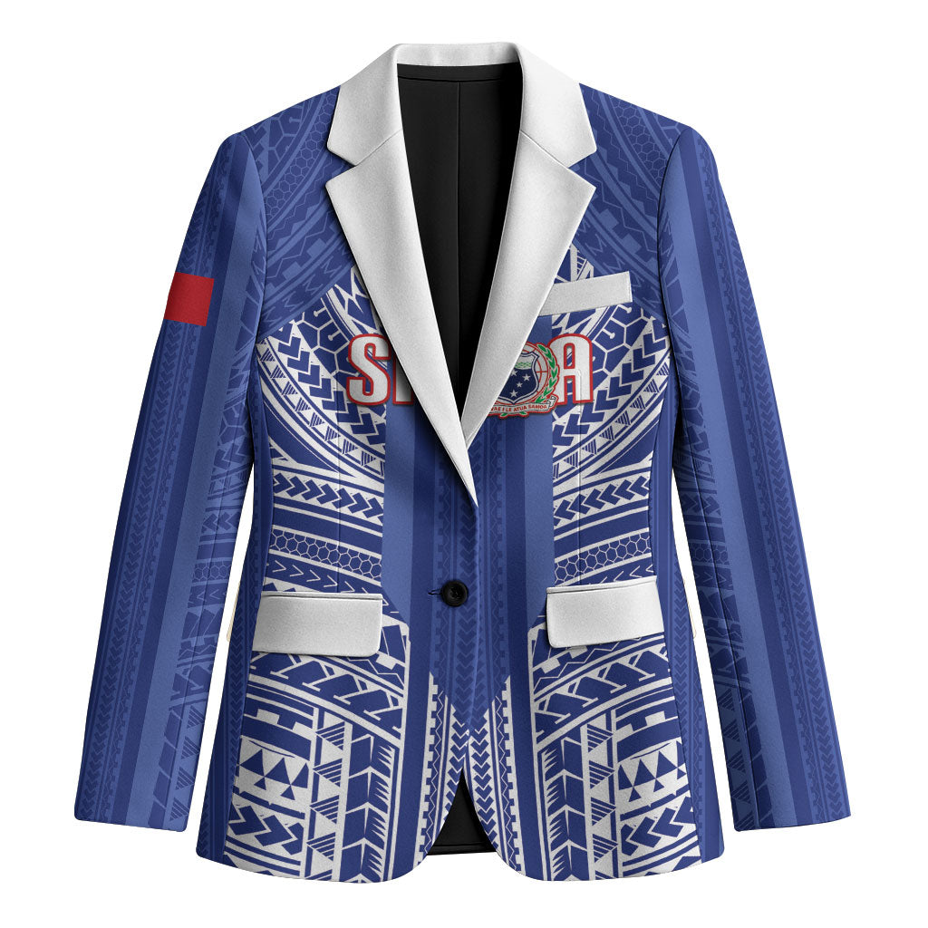 Custom Manu Samoa Rugby 2026 Blazer Samoan Pattern LT14 Unisex Blue - Polynesian Pride