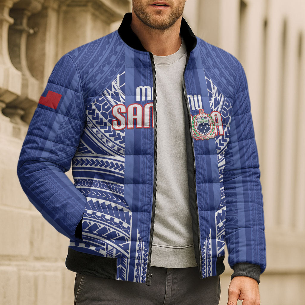 Custom Manu Samoa Rugby 2026 Bomber Puffer Jacket Samoan Pattern