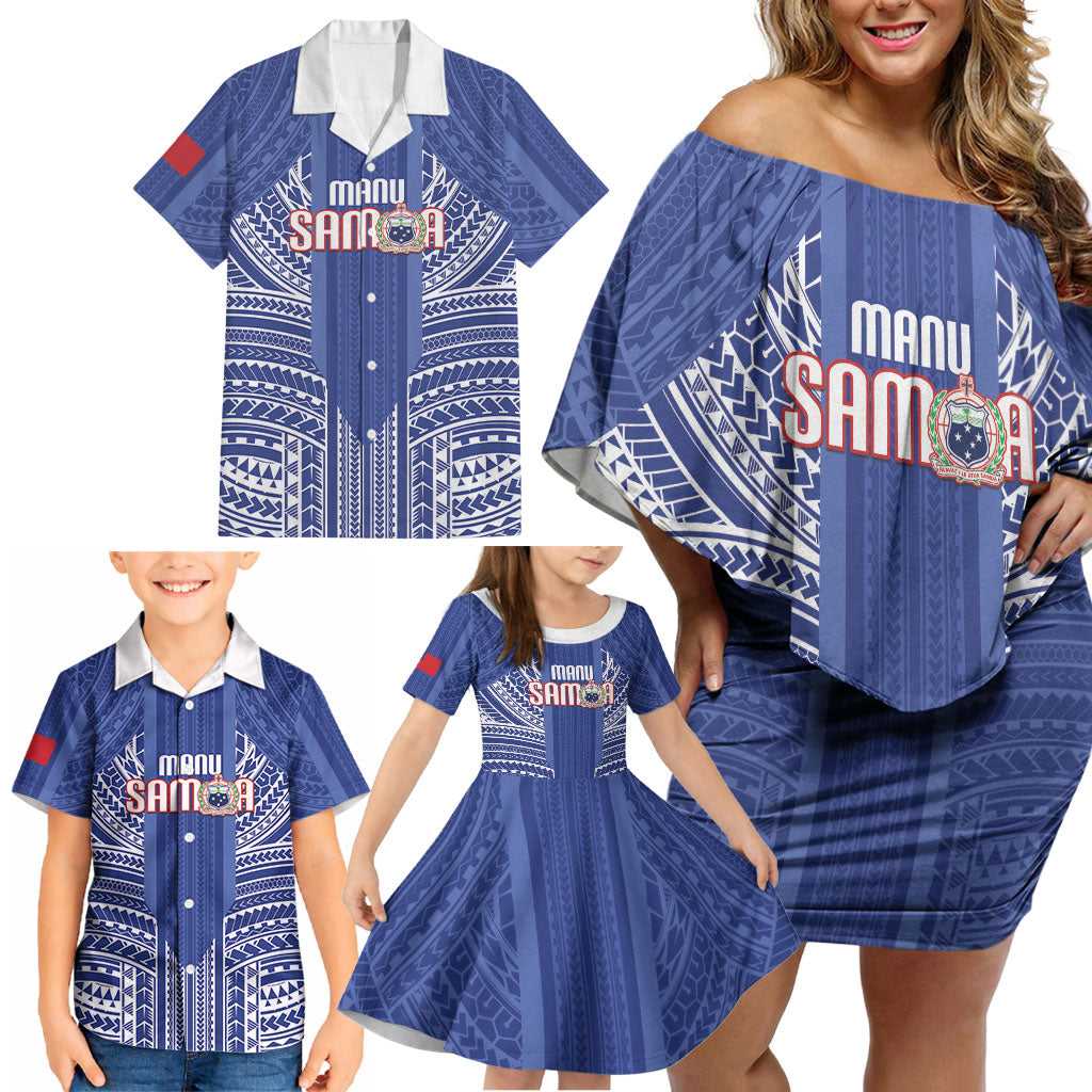 Custom Manu Samoa Rugby 2026 Family Matching Off Shoulder Short Dress and Hawaiian Shirt Samoan Pattern LT14 - Polynesian Pride