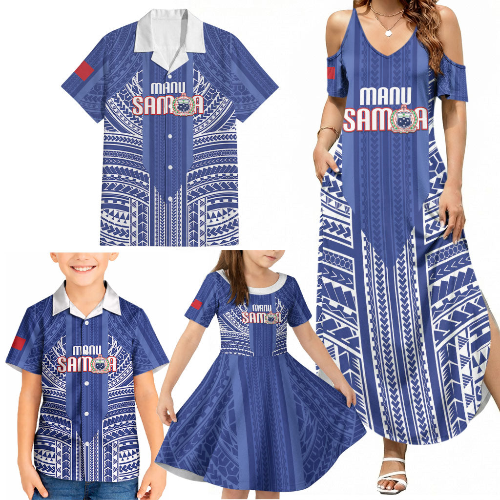 Custom Manu Samoa Rugby 2026 Family Matching Summer Maxi Dress and Hawaiian Shirt Samoan Pattern LT14 - Polynesian Pride