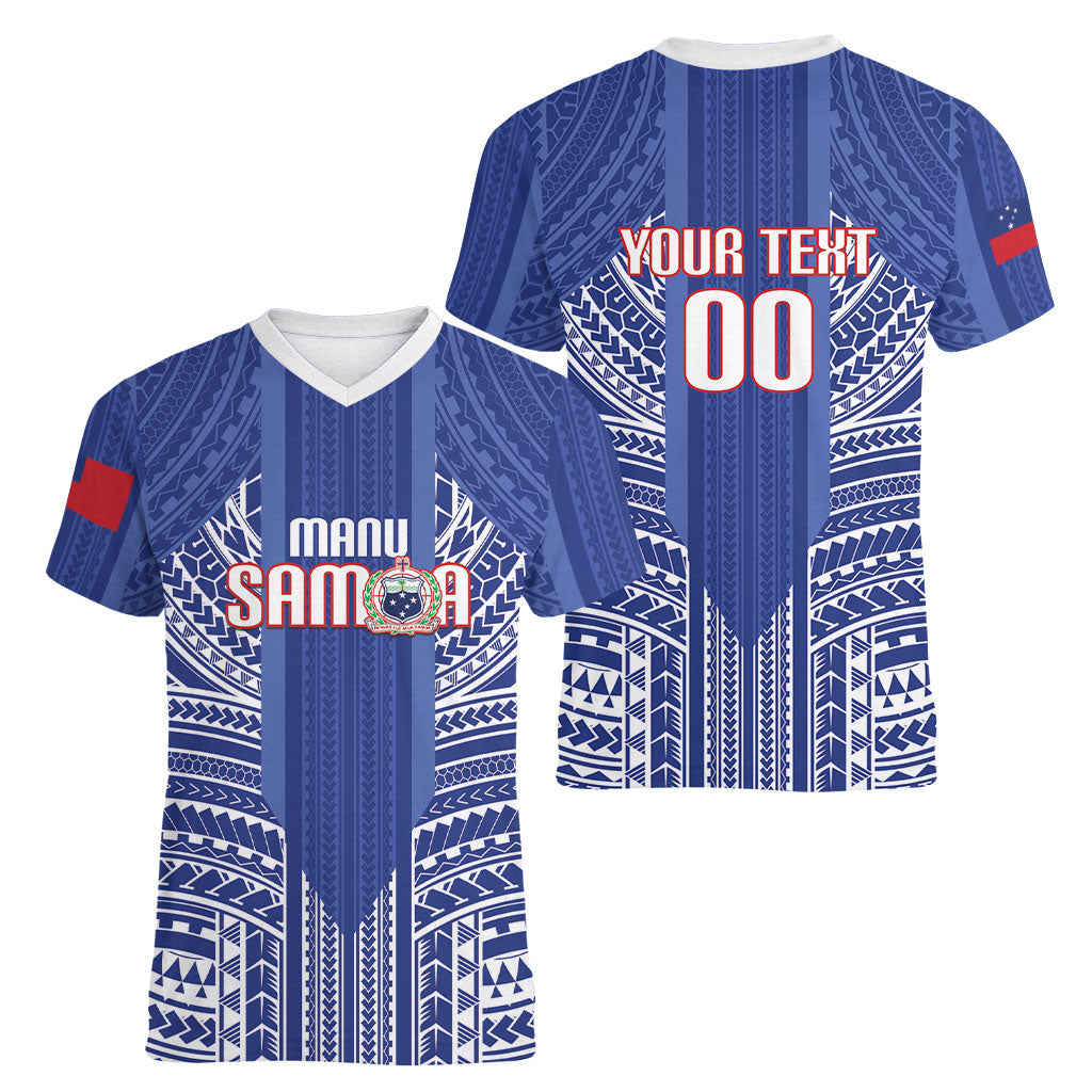 Custom Manu Samoa Rugby 2026 Women V-Neck T-Shirt Samoan Pattern