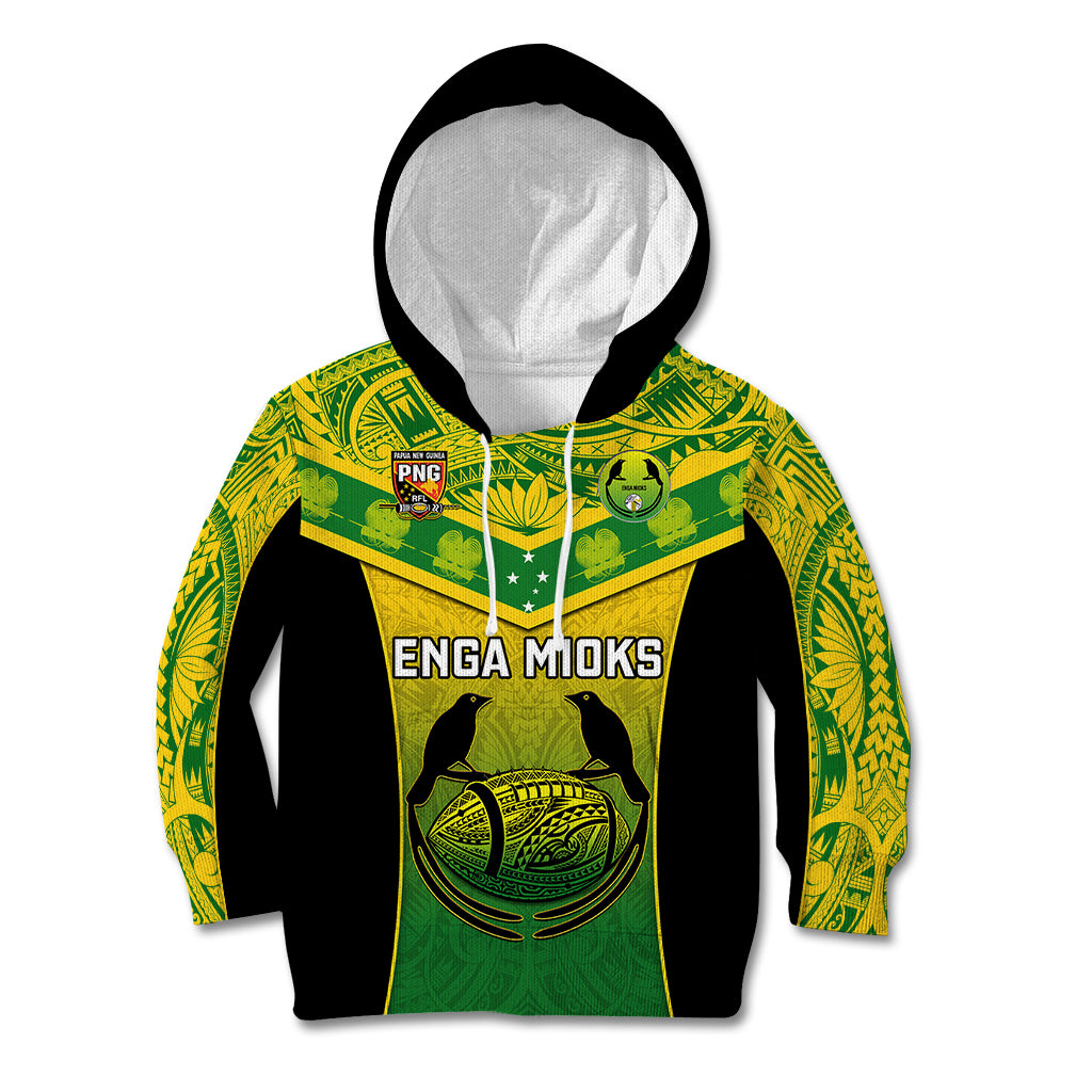 Papua New Guinea Rugby Kid Hoodie Enga Mioks PNG Polynesian Pattern LT14 Hoodie Green - Polynesian Pride