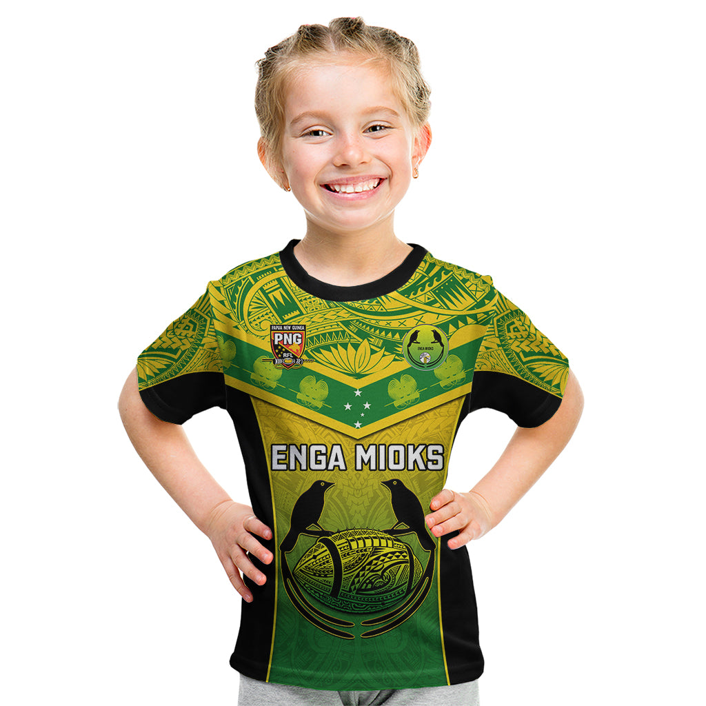Papua New Guinea Rugby Kid T Shirt Enga Mioks PNG Polynesian Pattern LT14 Green - Polynesian Pride