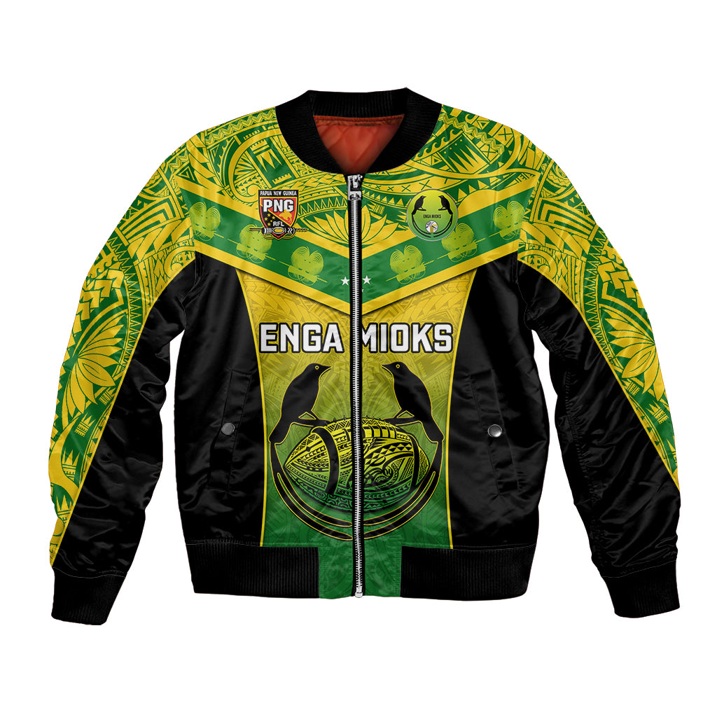 Custom Papua New Guinea Rugby Bomber Jacket Enga Mioks PNG Polynesian Pattern LT14 Unisex Green - Polynesian Pride