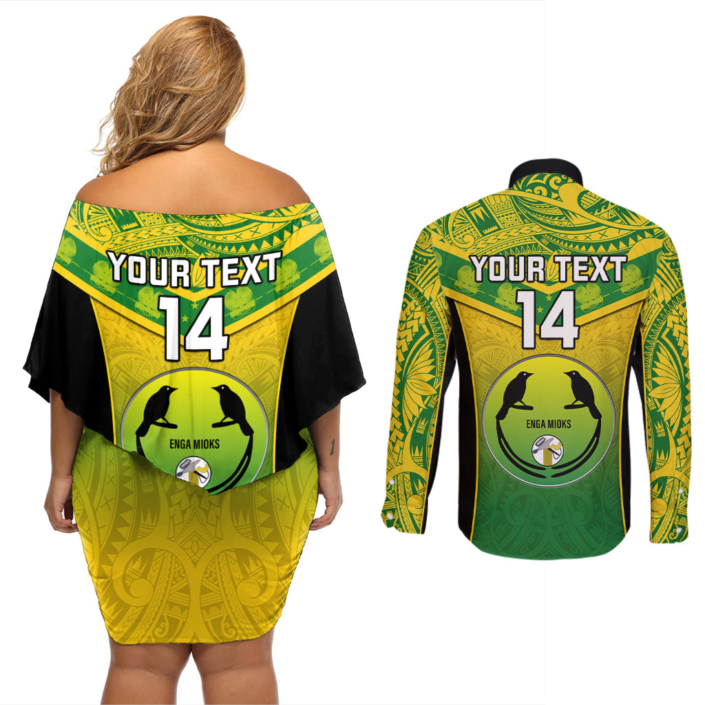 Custom Papua New Guinea Rugby Couples Matching Off Shoulder Short Dress and Long Sleeve Button Shirts Enga Mioks PNG Polynesian Pattern LT14 - Polynesian Pride