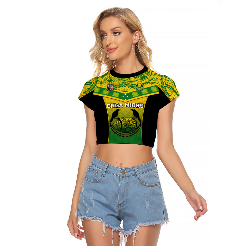 Custom Papua New Guinea Rugby Raglan Cropped T Shirt Enga Mioks PNG Polynesian Pattern LT14 Female Green - Polynesian Pride