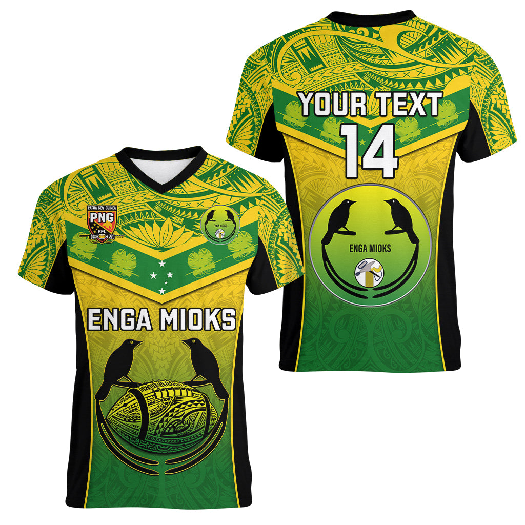 Custom Papua New Guinea Rugby Women V Neck T Shirt Enga Mioks PNG Polynesian Pattern LT14 - Polynesian Pride