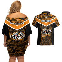 Papua New Guinea Rugby Couples Matching Off Shoulder Short Dress and Hawaiian Shirt Lae Snax Tigers PNG Polynesian Pattern LT14 - Polynesian Pride