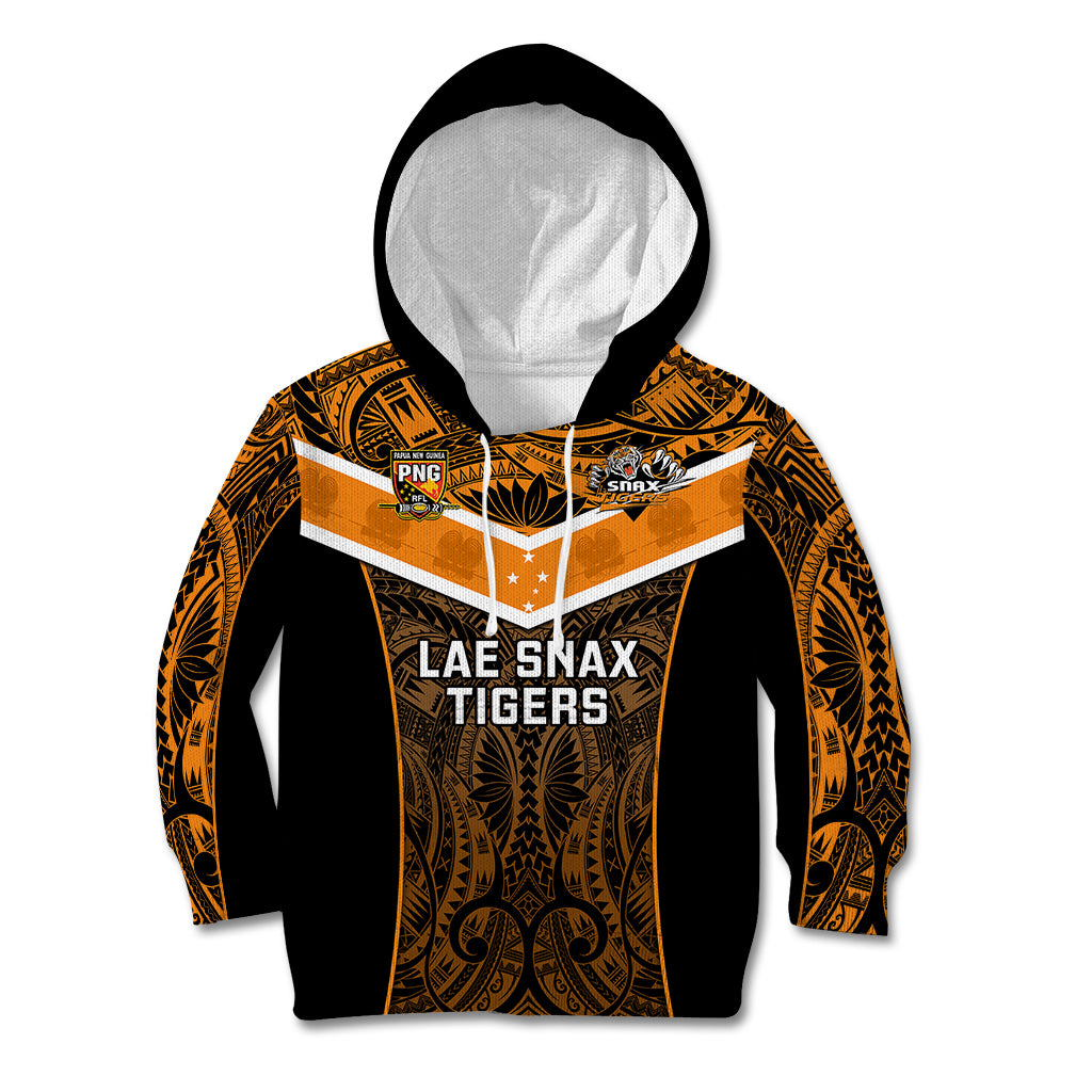 Papua New Guinea Rugby Kid Hoodie Lae Snax Tigers PNG Polynesian Pattern LT14 Hoodie Orange - Polynesian Pride