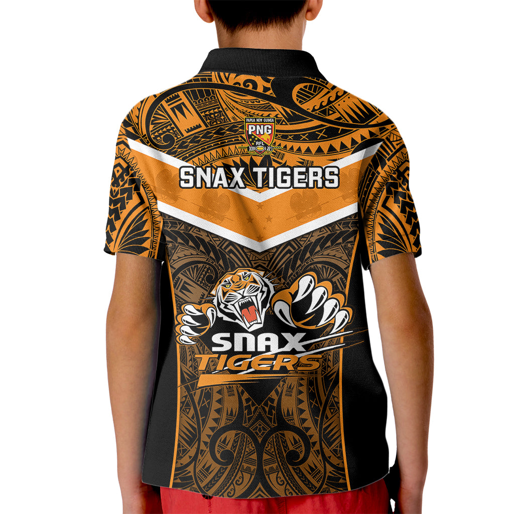 Papua New Guinea Rugby Kid Polo Shirt Lae Snax Tigers PNG Polynesian Pattern LT14 - Polynesian Pride