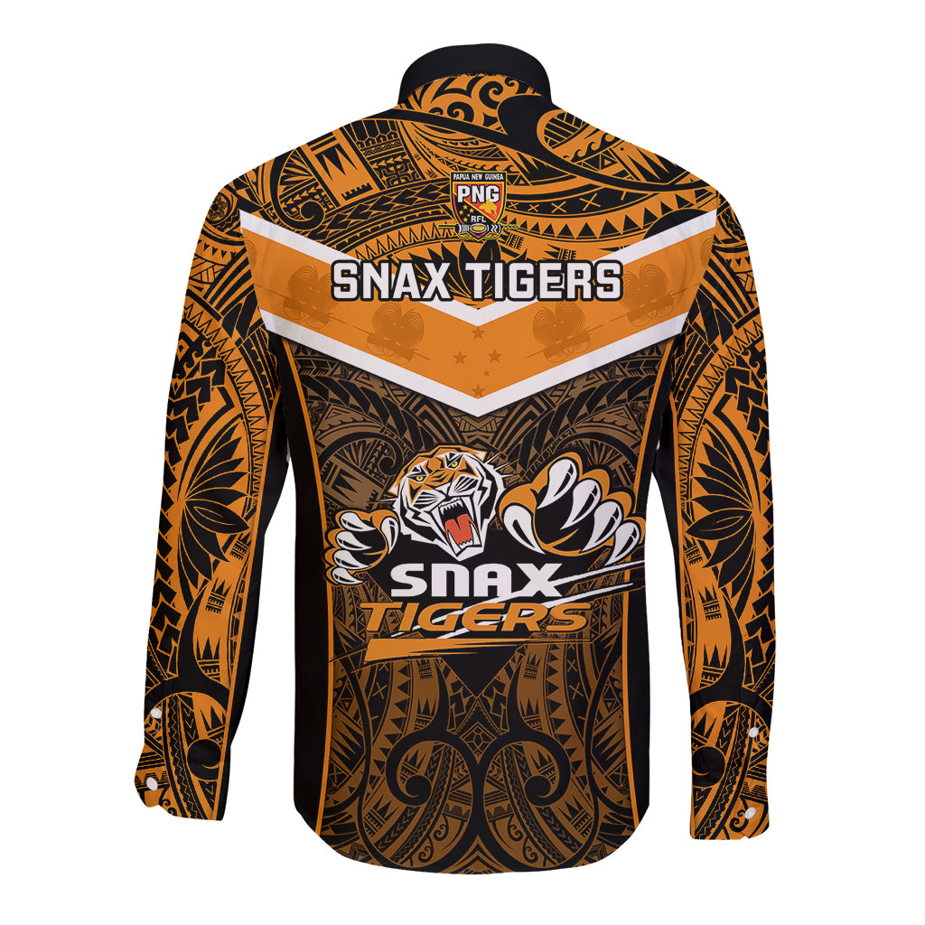Papua New Guinea Rugby Long Sleeve Button Shirt Lae Snax Tigers PNG Polynesian Pattern LT14 - Polynesian Pride