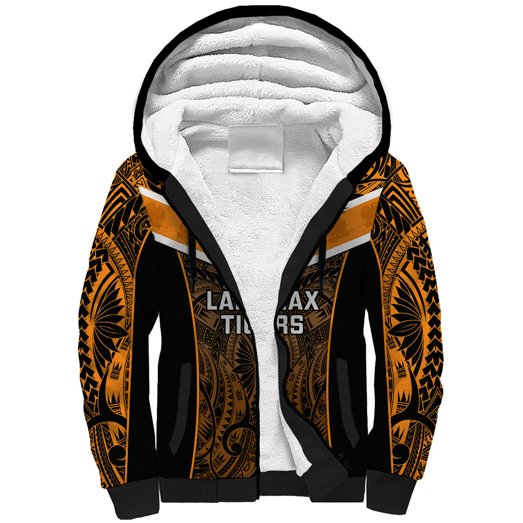 Papua New Guinea Rugby Sherpa Hoodie Lae Snax Tigers PNG Polynesian Pattern LT14 Unisex Orange - Polynesian Pride