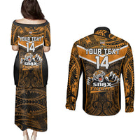 Custom Papua New Guinea Rugby Couples Matching Puletasi Dress and Long Sleeve Button Shirts Lae Snax Tigers PNG Polynesian Pattern LT14 - Polynesian Pride
