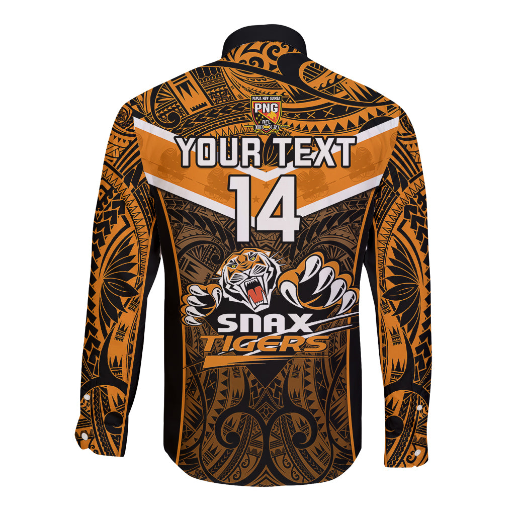 Custom Papua New Guinea Rugby Long Sleeve Button Shirt Lae Snax Tigers PNG Polynesian Pattern LT14 - Polynesian Pride