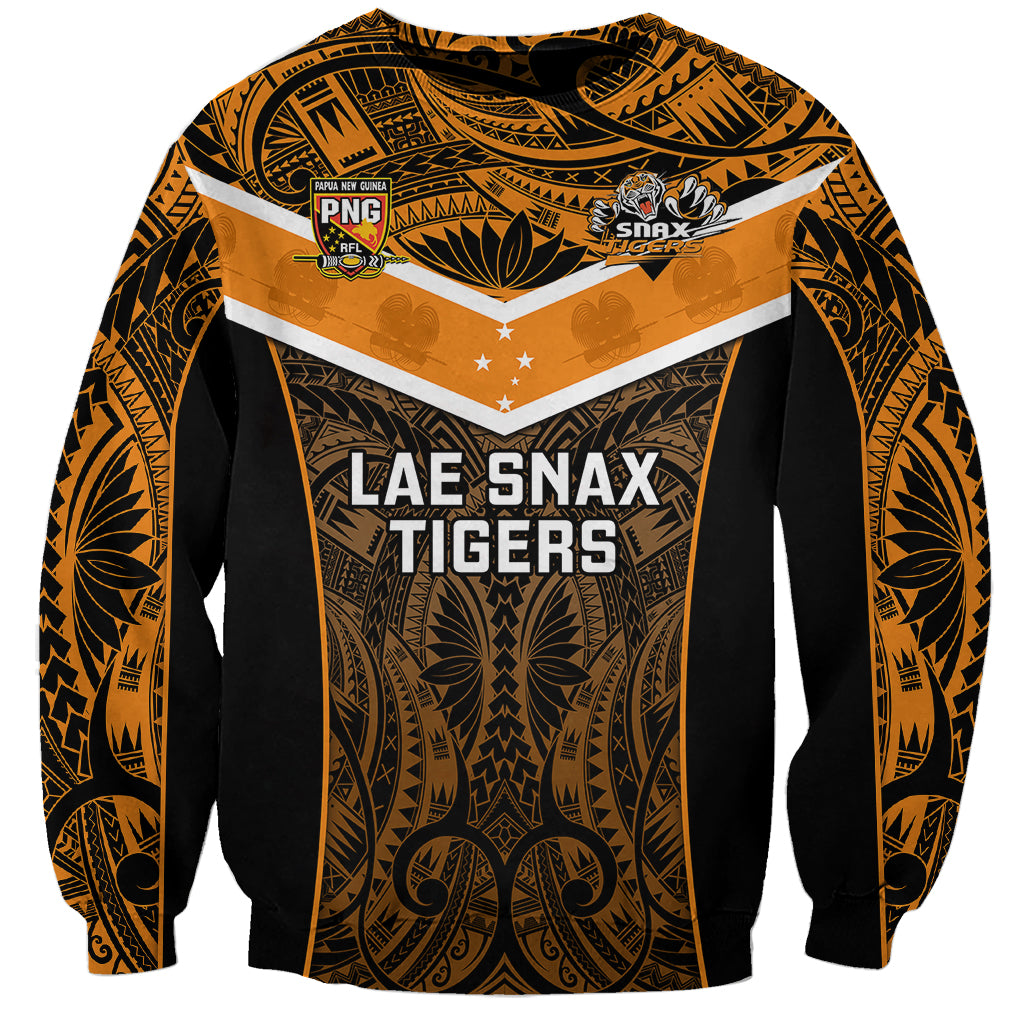 Custom Papua New Guinea Rugby Sweatshirt Lae Snax Tigers PNG Polynesian Pattern LT14 Unisex Orange - Polynesian Pride