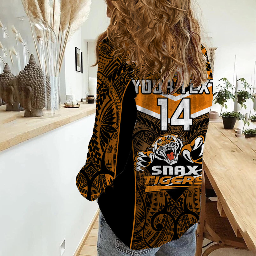 Custom Papua New Guinea Rugby Women Casual Shirt Lae Snax Tigers PNG Polynesian Pattern LT14 - Polynesian Pride
