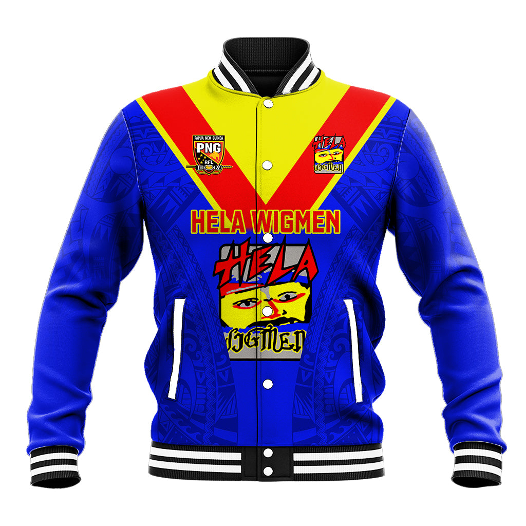 Papua New Guinea Rugby Baseball Jacket Hela Wigmen PNG Polynesian Pattern LT14 Unisex Blue - Polynesian Pride