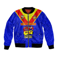 Papua New Guinea Rugby Bomber Jacket Hela Wigmen PNG Polynesian Pattern LT14 Unisex Blue - Polynesian Pride