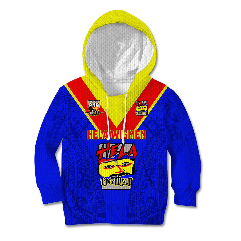 Papua New Guinea Rugby Kid Hoodie Hela Wigmen PNG Polynesian Pattern LT14 Hoodie Blue - Polynesian Pride