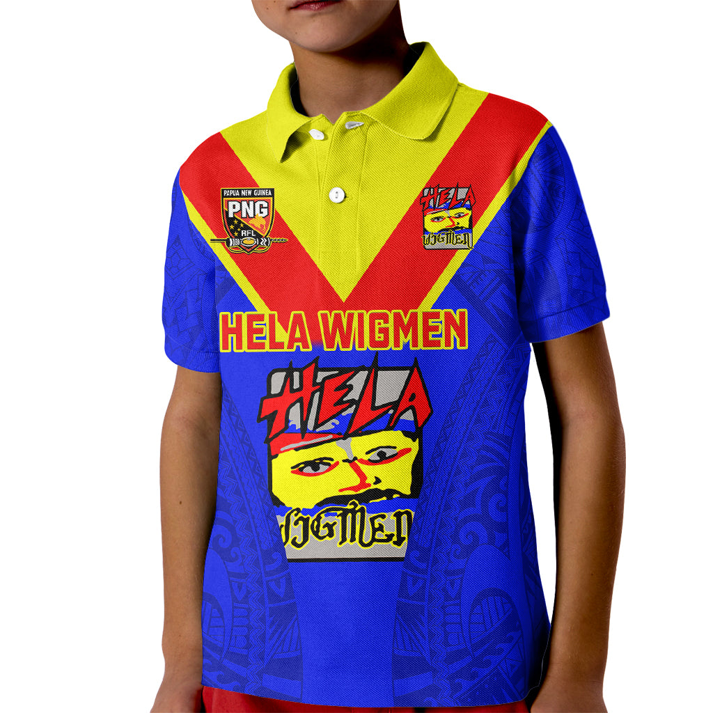 Papua New Guinea Rugby Kid Polo Shirt Hela Wigmen PNG Polynesian Pattern LT14 Kid Blue - Polynesian Pride