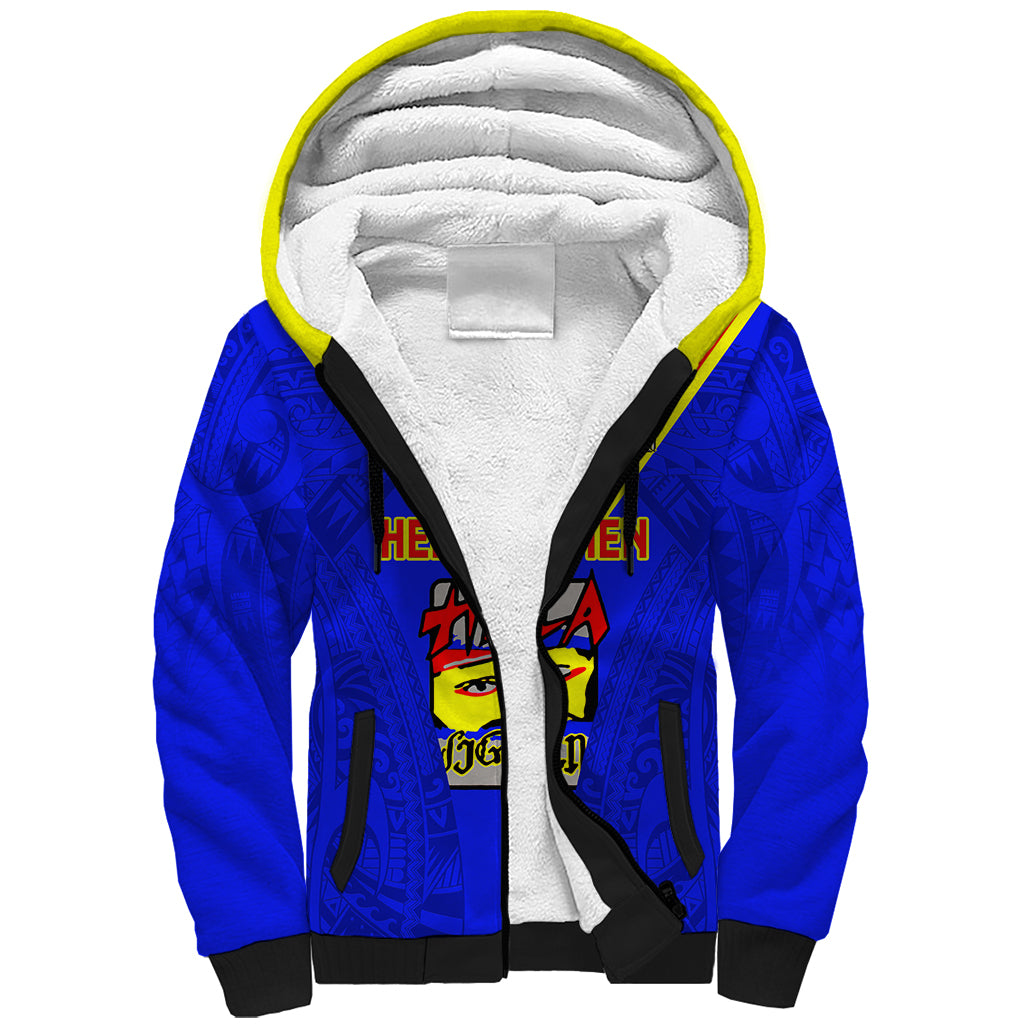 Papua New Guinea Rugby Sherpa Hoodie Hela Wigmen PNG Polynesian Pattern LT14 Unisex Blue - Polynesian Pride