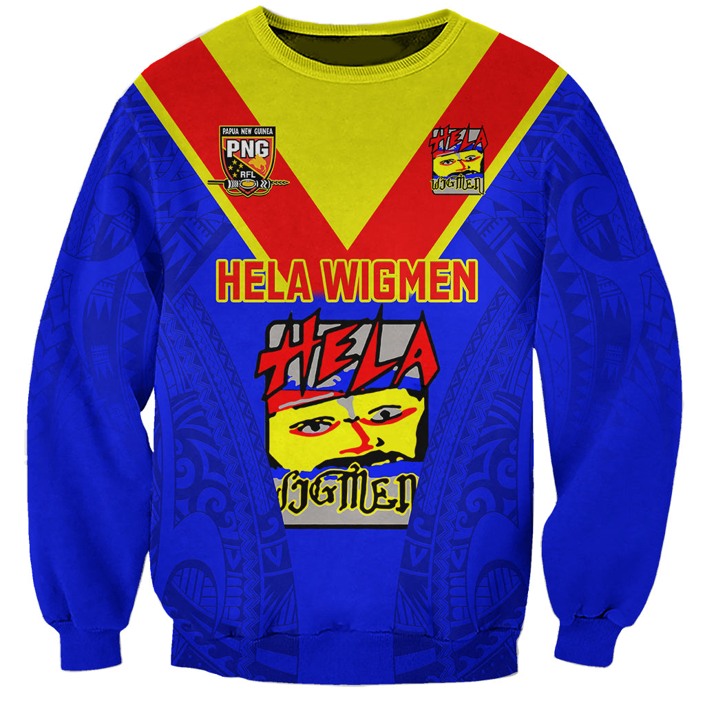 Papua New Guinea Rugby Sweatshirt Hela Wigmen PNG Polynesian Pattern LT14 Unisex Blue - Polynesian Pride
