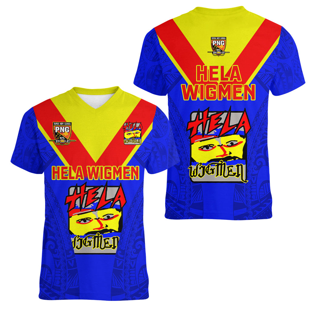 Papua New Guinea Rugby Women V Neck T Shirt Hela Wigmen PNG Polynesian Pattern LT14 - Polynesian Pride
