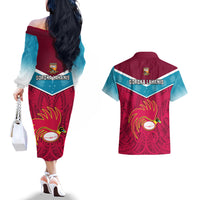 Papua New Guinea Rugby Couples Matching Off The Shoulder Long Sleeve Dress and Hawaiian Shirt Goroka Lahanis PNG Polynesian Pattern LT14 - Polynesian Pride