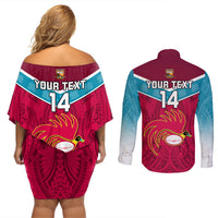 Custom Papua New Guinea Rugby Couples Matching Off Shoulder Short Dress and Long Sleeve Button Shirts Goroka Lahanis PNG Polynesian Pattern LT14 - Polynesian Pride