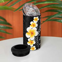 Black Tropical Plumeria With Galaxy Polynesian Art 4 in 1 Can Cooler Tumbler