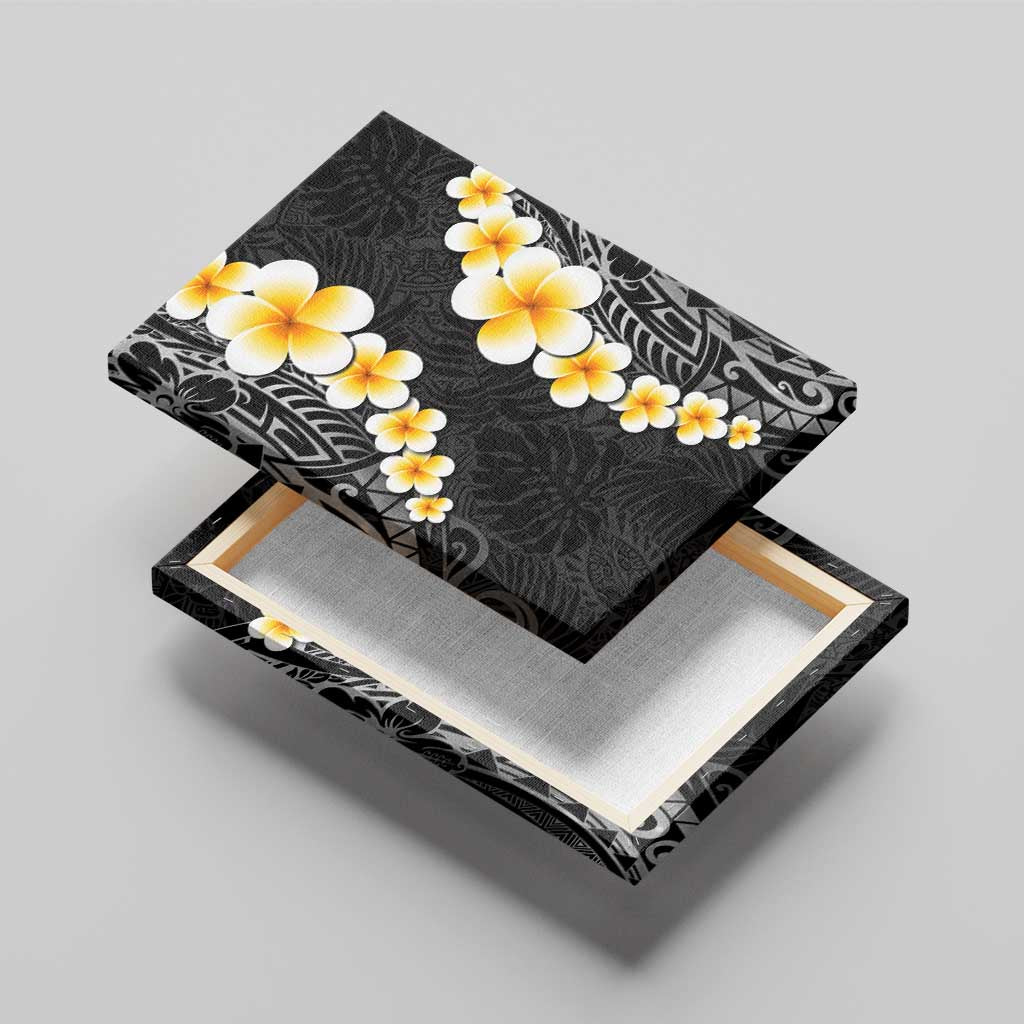 Black Tropical Plumeria With Galaxy Polynesian Art Canvas Wall Art