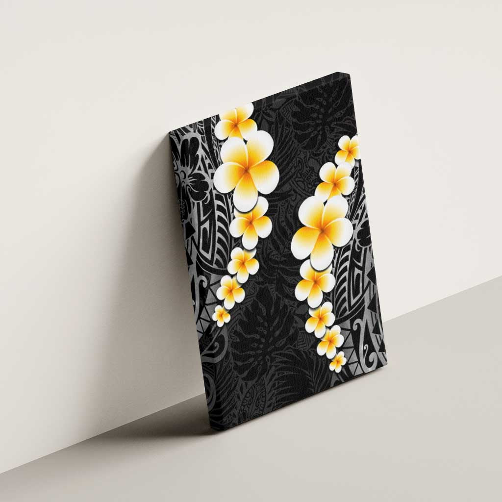 Black Tropical Plumeria With Galaxy Polynesian Art Canvas Wall Art