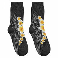 Black Tropical Plumeria With Galaxy Polynesian Art Crew Socks LT14 - Polynesian Pride